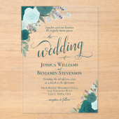 Elegante Aquamarin & Aqua Boho Chic Rose Extravaga Acryleinladungen (Vorderseite)