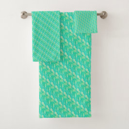 Elegante Aquamarin-Aquarell-Blütenblatt Badhandtuch Set