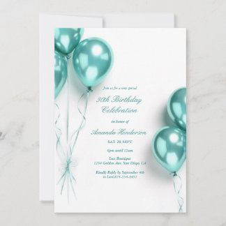 Elegante Aquamarin Balloon Geburtstagsparty Einladung