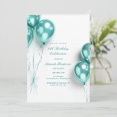 Elegante Aquamarin Balloon Geburtstagsparty Einladung (Stehend Vorderseite)
