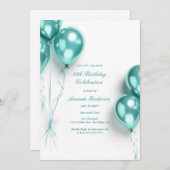 Elegante Aquamarin Balloon Geburtstagsparty Einladung (Vorne/Hinten)