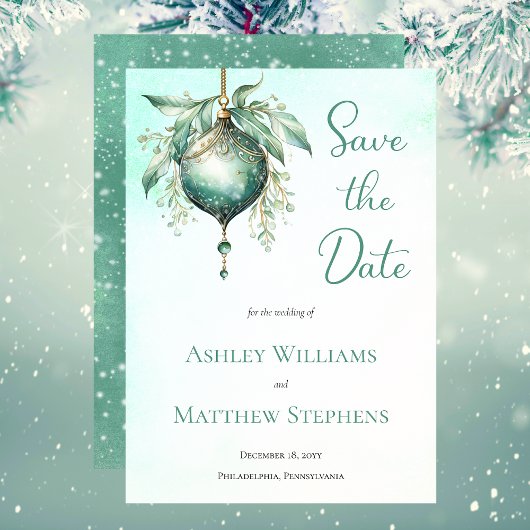 Elegante Aquamarin Bauble Holiday Wedding Save the Date