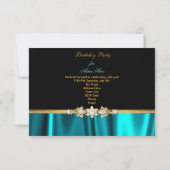 Elegante aquamarin-blaue Gold Black Birthday Party Einladung (Rückseite)