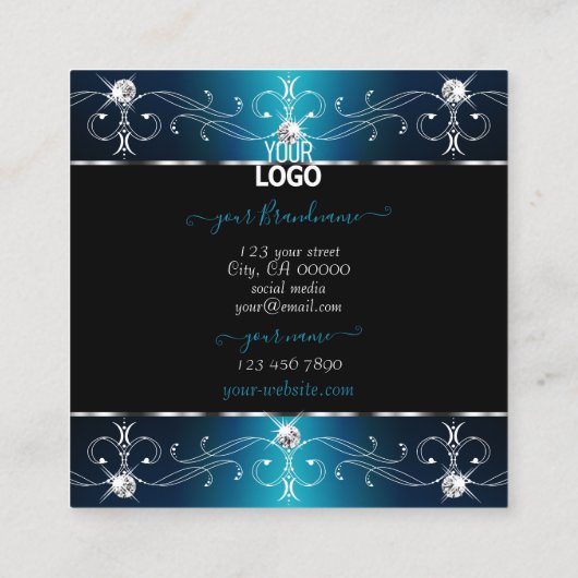 Elegante, Aquamarin blaue Verzierte Ornamente mit Quadratische Visitenkarte (Rückseite)