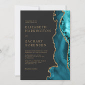 Elegante Aquamarin Blue Agate Gold Wedding Einladung (Vorderseite)