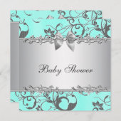 Elegante Aquamarin Blue and Gray Baby Dusche Einladung (Vorne/Hinten)