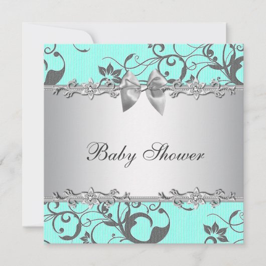 Elegante Aquamarin Blue and Gray Baby Dusche Einladung (Vorderseite)