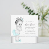 Elegante Aquamarin Blue and Silver Baby Dusche Einladung (Stehend Vorderseite)