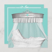 Elegante Aquamarin Blue and Silver Baby Dusche Einladung (Vorne/Hinten)