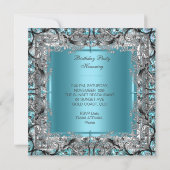 Elegante Aquamarin Blue Birthday Party Silver Blac Einladung (Rückseite)