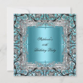 Elegante Aquamarin Blue Birthday Party Silver Blac Einladung (Vorderseite)