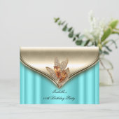 Elegante Aquamarin Blue Bronze Brown Gold Geburtst Einladung (Stehend Vorderseite)