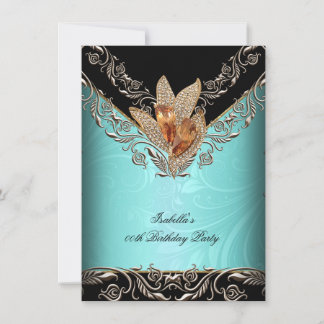 Elegante Aquamarin Blue Caramel Gold Geburtstagspa Einladung