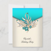 Elegante Aquamarin Blue Cream White Jewel Geburtst Einladung (Vorderseite)