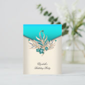 Elegante Aquamarin Blue Cream White Jewel Geburtst Einladung (Stehend Vorderseite)