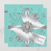 Elegante Aquamarin Blue Engagement Party Einladung (Vorne/Hinten)