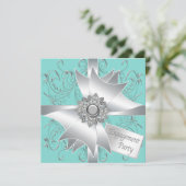 Elegante Aquamarin Blue Engagement Party Einladung (Stehend Vorderseite)