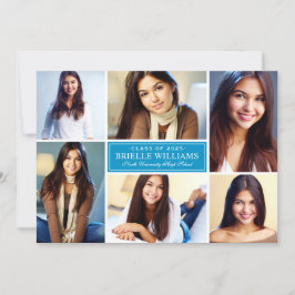 Elegante Aquamarin Blue Foto Collage Graduation Pa Einladung