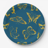 Elegante Aquamarin Blue Gold Butterflies Geburtsta Pappteller (Vorderseite)