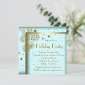 Elegante Aquamarin Blue Gold Weihnachten Party Ein Einladung (Stehend Vorderseite)