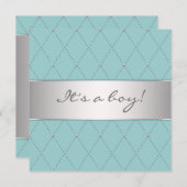 Elegante Aquamarin Blue Silver Boy Dusche Einladung (Vorne/Hinten)