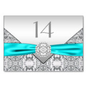 Elegante Aquamarin Blue Silver Wedding Tischnummer (Rückseite)