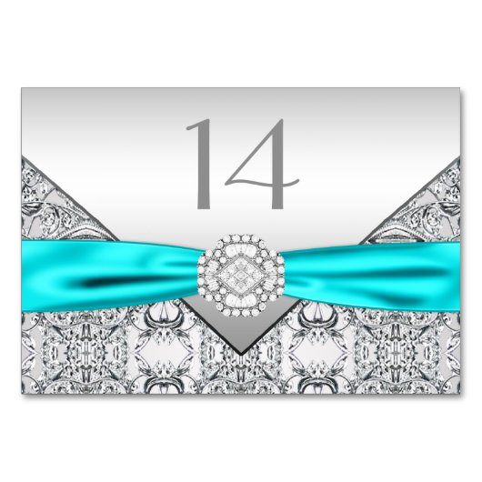 Elegante Aquamarin Blue Silver Wedding Tischnummer (Vorderseite)