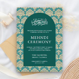 Elegante Aquamarin Damask Arch Islamische Mehndi-Z Begleitkarte