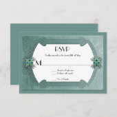 Elegante Aquamarin Damask Jewels RSVP Card (Vorne/Hinten)