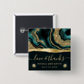 Elegante Aquamarin Foil and Gold Glitzer Agate Wed Button (Vorne & Hinten)