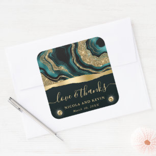 Elegante Aquamarin Foil and Gold Glitzer Agate Wed Quadratischer Aufkleber