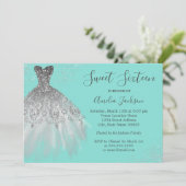 Elegante Aquamarin Gown 16 . Geburtstag Einladung (Stehend Vorderseite)