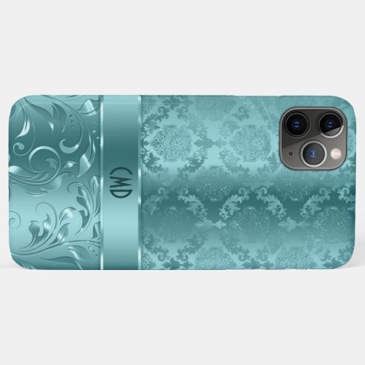 Elegante, Aquamarin-grüne Damasken & Spitzen Case-Mate iPhone Hülle (Rückseite (Horizontal))