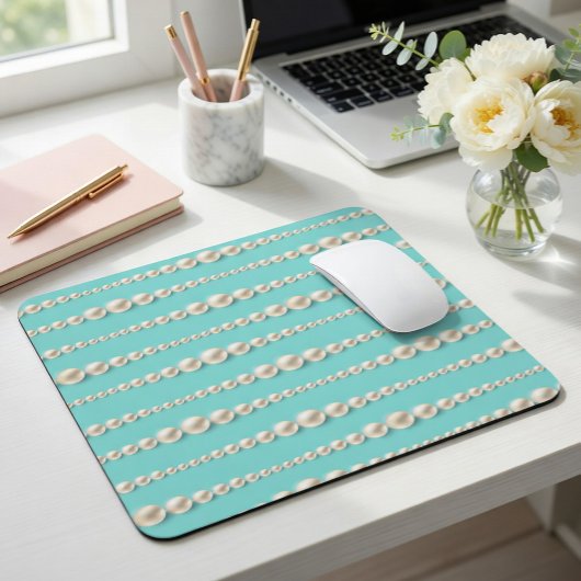 Elegante Aquamarin & Perlen Mousepad