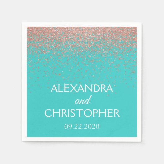 Elegante Aquamarin & Rose Gold Glitzer Confetti We Serviette (Vorderseite)