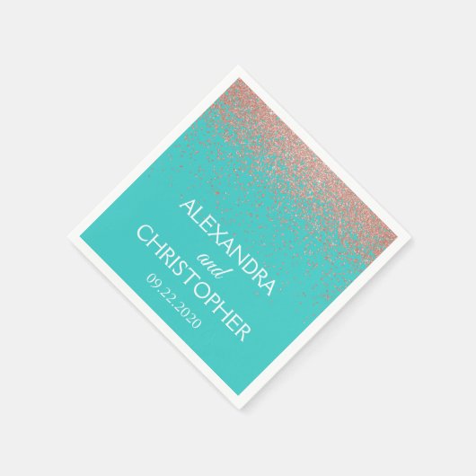 Elegante Aquamarin & Rose Gold Glitzer Confetti We Serviette (Ecke)
