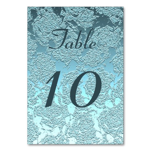 Elegante Aquamarin türkisfarbene Hochzeitsempfehlu Tischnummer (Vorderseite)