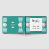 Elegante Aquamarin- und türkisfarbene Pearl Ribbon Gästebuch (Voll)