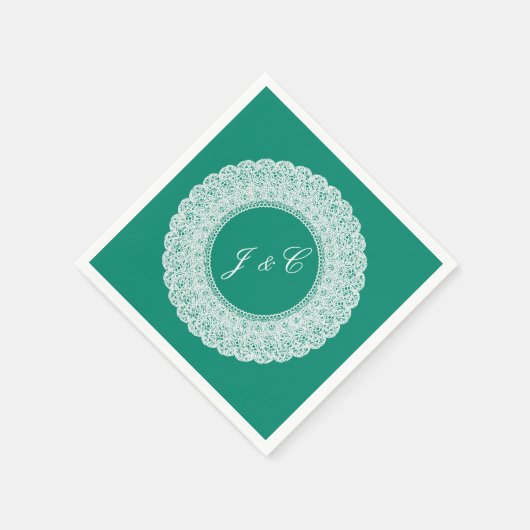 Elegante aquamarin-weiße Spitzencocktail-Serviette Serviette (Ecke)