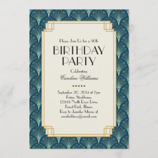 Elegante Aquamarine Art Deco Einladung