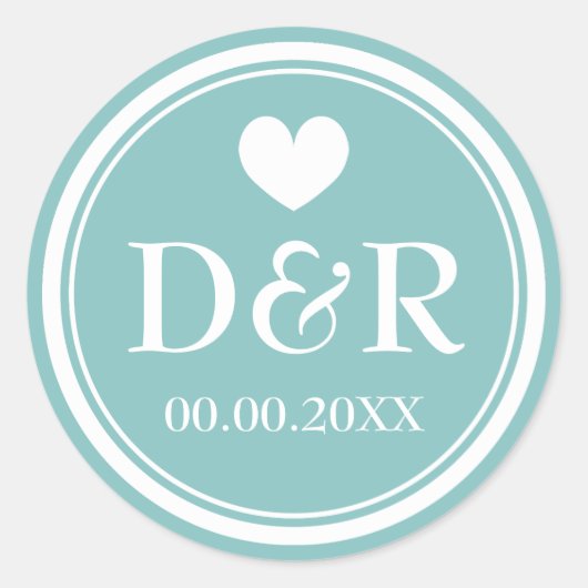 Elegante aquamarine Aufkleber mit mit Monogramm Ga (Vorderseite)