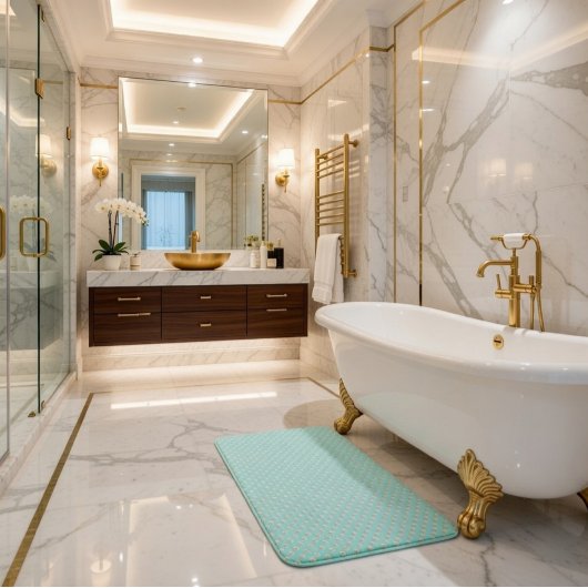 Elegante Aquamarine Badematte mit Perlen