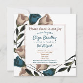 Elegante Aquamarine, beige Rose Bat Mitzvah Einlad Einladung (Vorderseite)