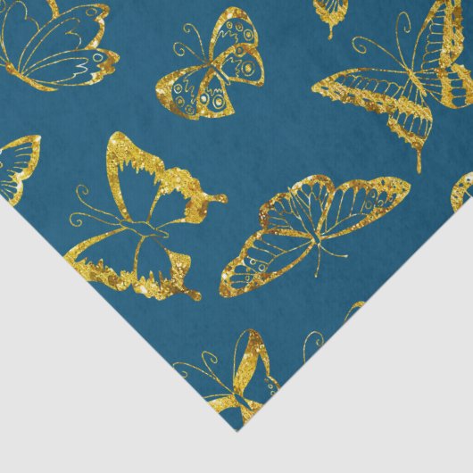 Elegante Aquamarine blaue Goldbarren Schmetterling Seidenpapier (Detail)