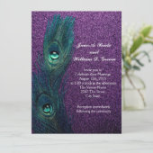 Elegante Aquamarine Blaue Lila Pfauenhochzeit Einladung (Stehend Vorderseite)