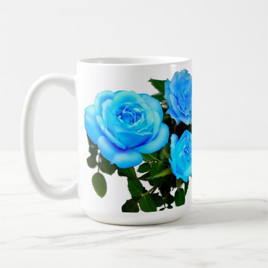 Elegante aquamarine blaue Rose Blütenblumen Kaffeetasse (Links)