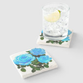 Elegante aquamarine blaue Rose Blütenblumen Steinuntersetzer (Seitenansicht)