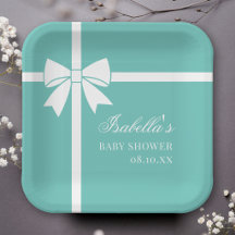 Elegante Aquamarine Blu-Weiß-Ribbon Bow Babydusche