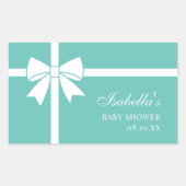 Elegante Aquamarine Blu-Weiß-Ribbon Bow Babydusche Rechteckiger Aufkleber (Vorderseite)