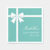 Elegante Aquamarine Blu-Weiß-Ribbon Bow Babydusche Serviette (Vorderseite)